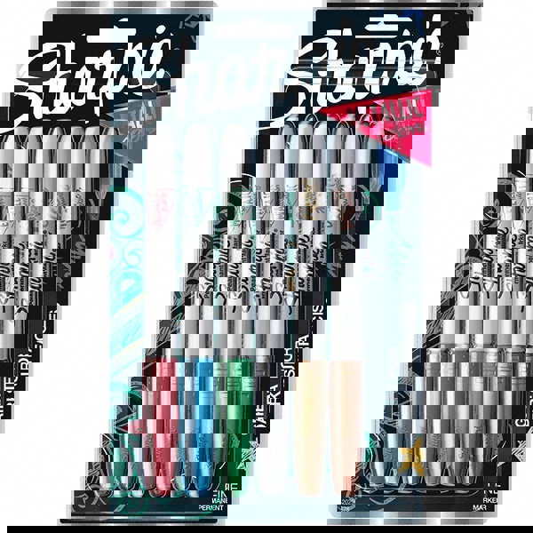 Metallic Fine Point Permanent Markers, Fine Bullet Tip, Blue-Green-Red, 6/Pack